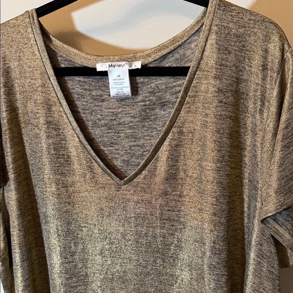 Mossimo Metallic Gold V-Neck Short Sleeve Tee - Picture 3 of 4